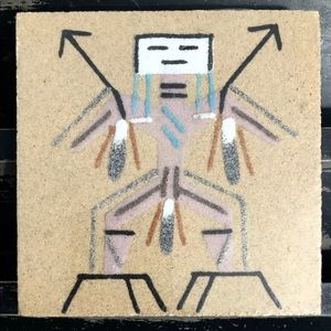 L. YAZZIE Rare Vintage Navajo Native American “Big Thunder” Sand Painting